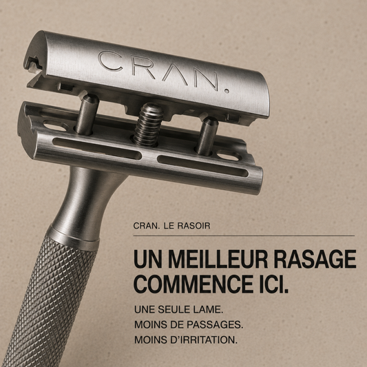 Vue détaillée du rasoir de sûreté CRAN. et de sa tête fermée