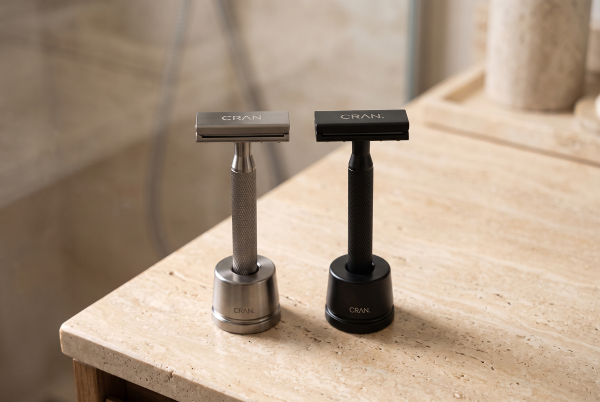 CRAN. Duo: one Satin Silver razor and one Matte Black razor side by side